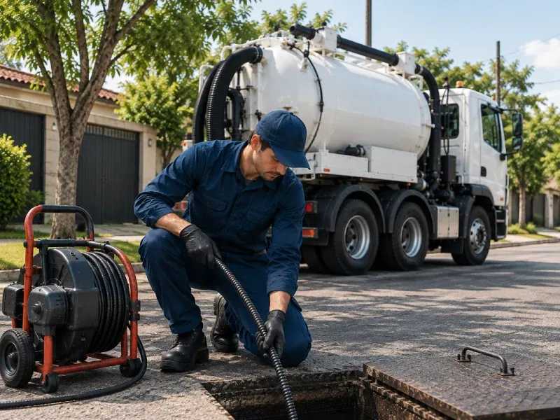 Técnico da Desentupidora Ative realizando desentupimento em campo
